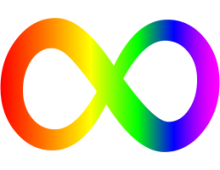 Neurodiversity symbol which looks like an infinity sign in rainbow colors