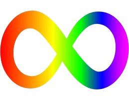 Neurodiversity symbol which looks like an infinity sign in rainbow colors