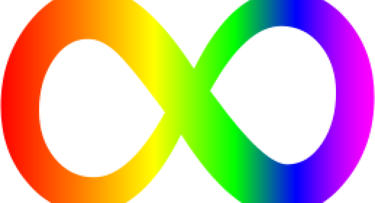 Neurodiversity symbol which looks like an infinity sign in rainbow colors