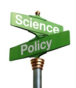 Image of two green street signs with the word "science" on one and "policy" on the other